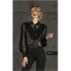 Danilo Forestieri - Chantilly Lace and Silk Ruffled Shirt - Shirt - Haute Couture Made in Italy - Luxury Exclusive Collection - Avvenice