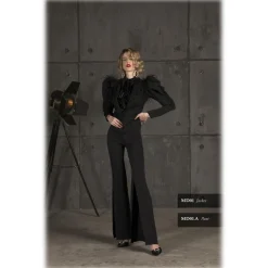 Danilo Forestieri - Flared Trousers with Central Slits in Animalier - Haute Couture Made in Italy - Luxury Exclusive Collection - Avvenice