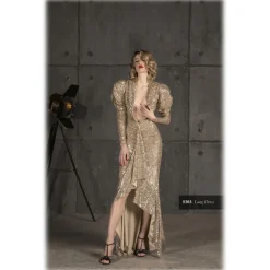 Danilo Forestieri - Long Asymmetrical Dress in Full Sequins - Haute Couture Made in Italy - Luxury Exclusive Collection - Avvenice