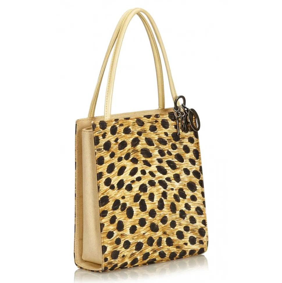 Dior Vintage - Canvas Tote Bag - Yellow Black - Leather Handbag - Luxury High Quality - Avvenice
