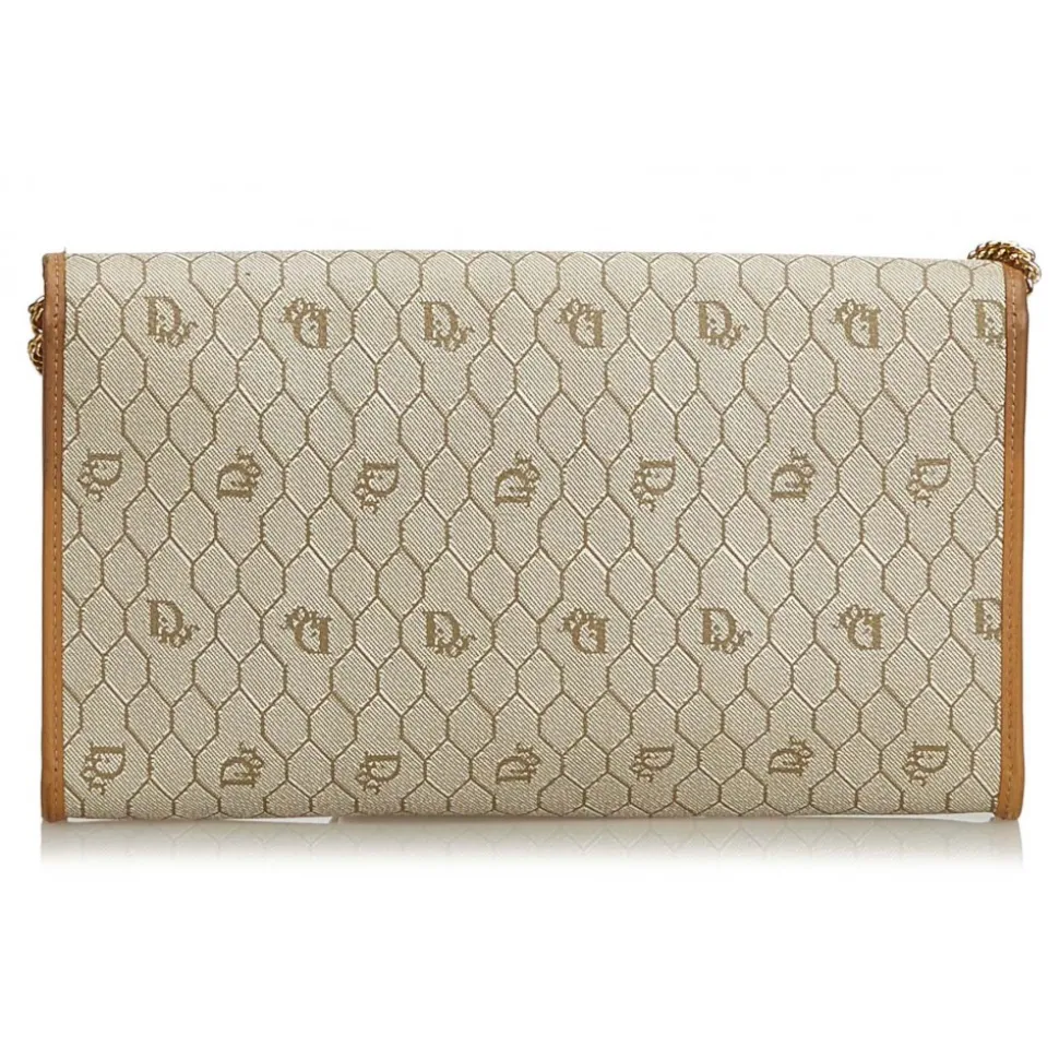 Dior Vintage - Honeycomb Coated Canvas Chain Crossbody Bag - Brown Beige - Leather Handbag - Luxury High Quality - Avvenice