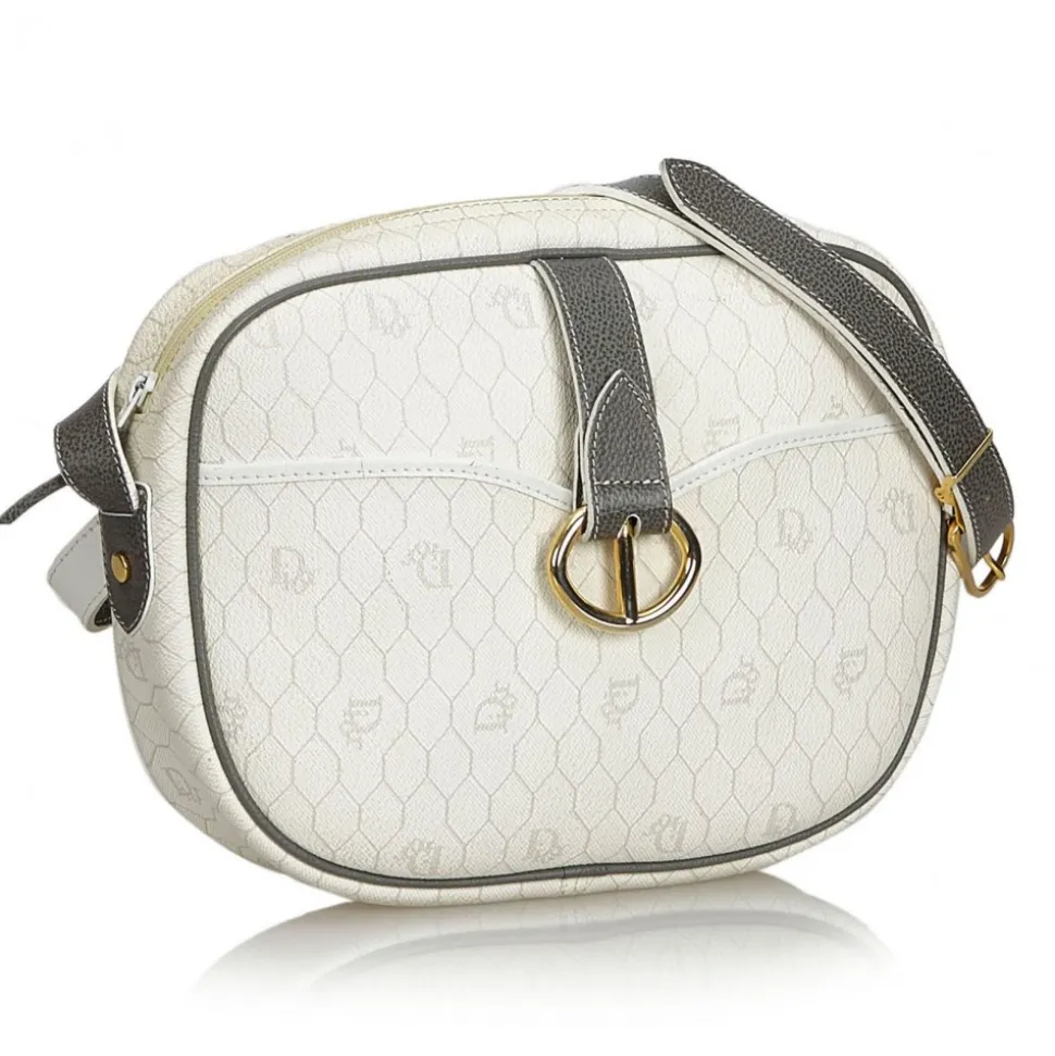 Dior Vintage - Honeycomb Coated Canvas Crossbody Bag - White Ivory Grey - Leather and Canvas Handbag - Luxury High Quality - Avvenice