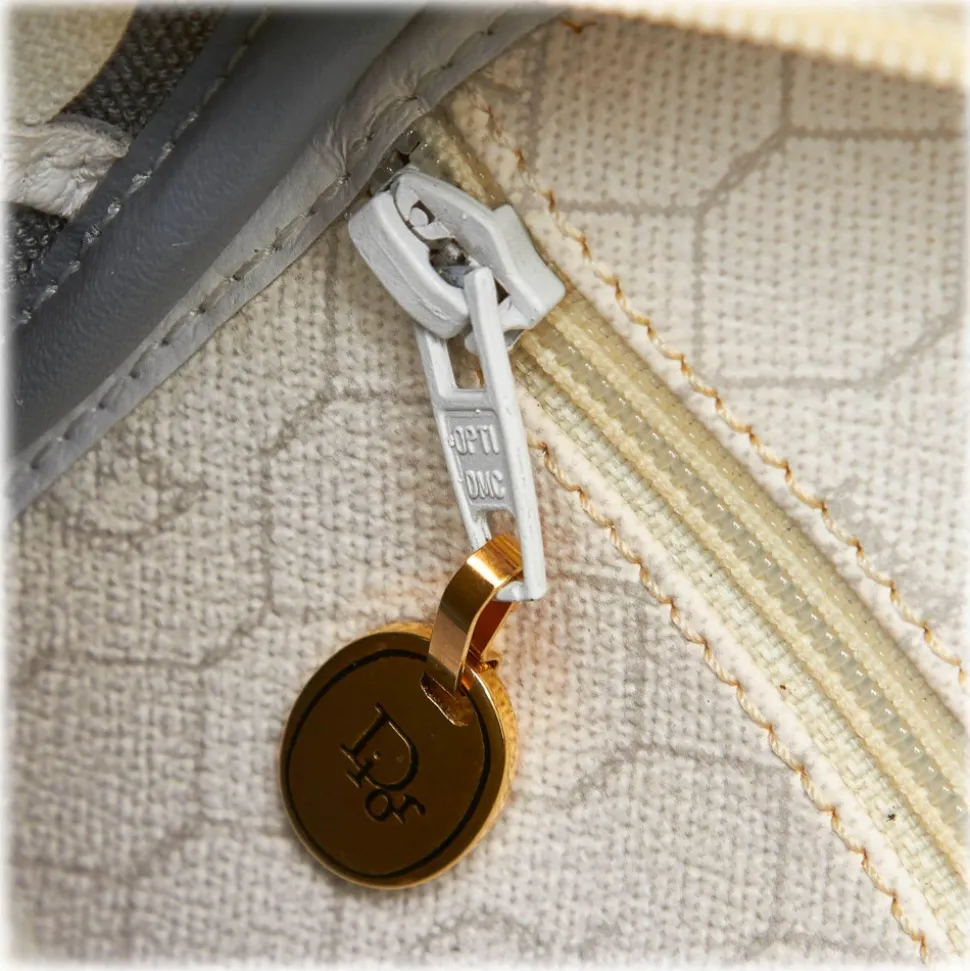Dior Vintage - Honeycomb Coated Canvas Crossbody Bag - White Ivory Grey - Leather and Canvas Handbag - Luxury High Quality - Avvenice