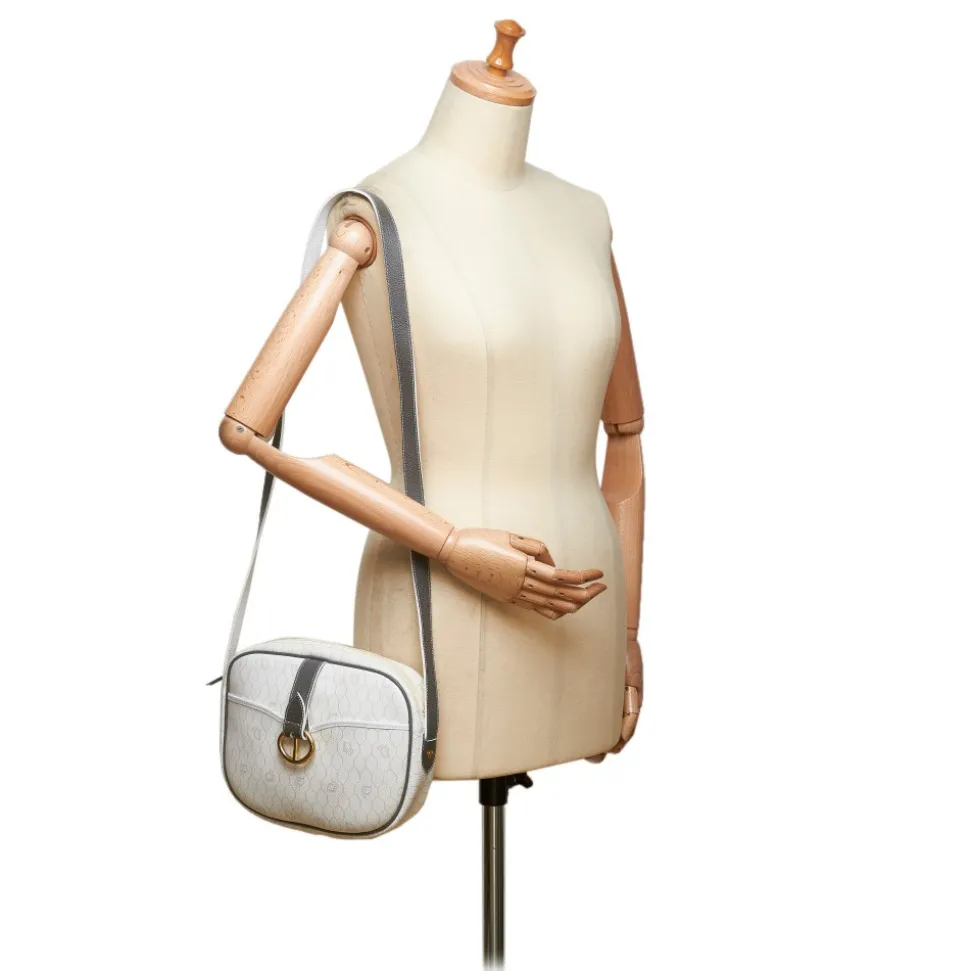 Dior Vintage - Honeycomb Coated Canvas Crossbody Bag - White Ivory Grey - Leather and Canvas Handbag - Luxury High Quality - Avvenice