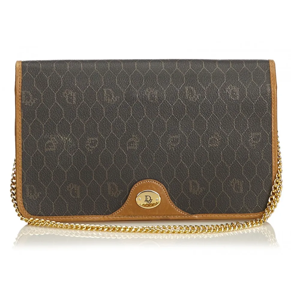 Dior Vintage - Honeycomb Coated Canvas Chain Shoulder Bag - Black - Leather Handbag - Luxury High Quality - Avvenice