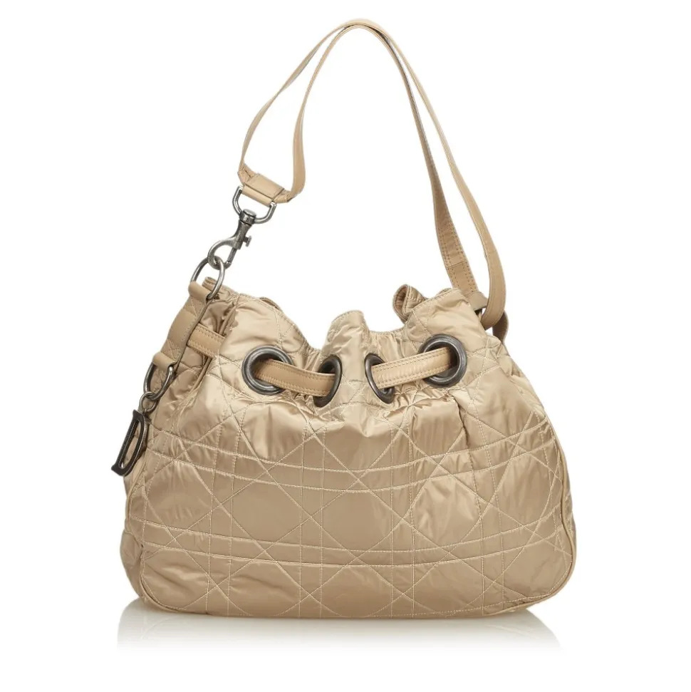 Dior Vintage - Nylon Cannage Bucket Bag - Brown Beige - Leather and Canvas Handbag - Luxury High Quality - Avvenice