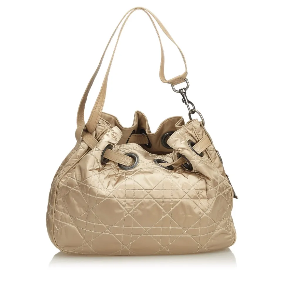 Dior Vintage - Nylon Cannage Bucket Bag - Brown Beige - Leather and Canvas Handbag - Luxury High Quality - Avvenice