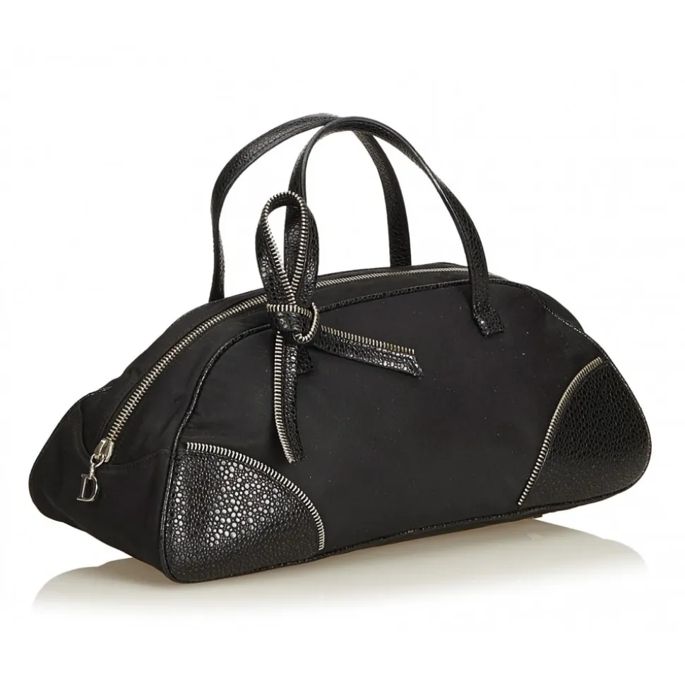Dior Vintage - Nylon Handbag Bag - Black - Leather and Canvas Handbag - Luxury High Quality - Avvenice