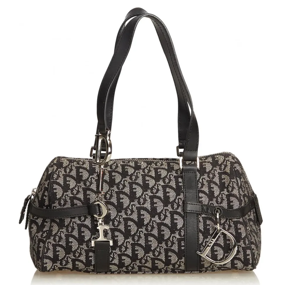 Dior Vintage - Oblique Canvas Boston Bag - Black Grey - Leather and Canvas Handbag - Luxury High Quality - Avvenice