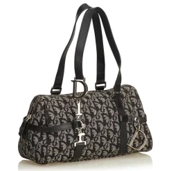 Dior Vintage - Oblique Canvas Boston Bag - Black Grey - Leather and Canvas Handbag - Luxury High Quality - Avvenice