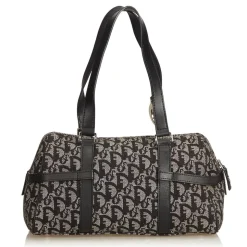 Dior Vintage - Oblique Canvas Boston Bag - Black Grey - Leather and Canvas Handbag - Luxury High Quality - Avvenice