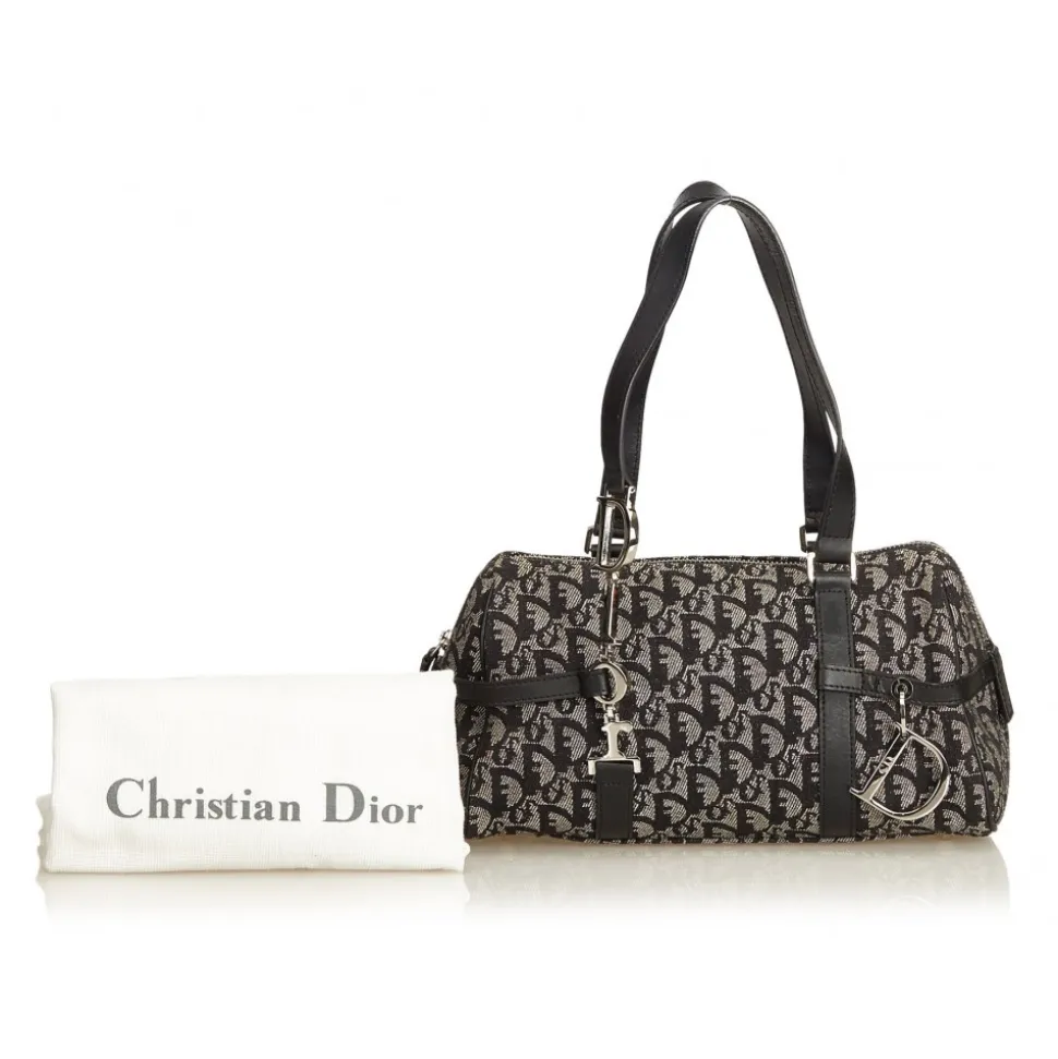 Dior Vintage - Oblique Canvas Boston Bag - Black Grey - Leather and Canvas Handbag - Luxury High Quality - Avvenice