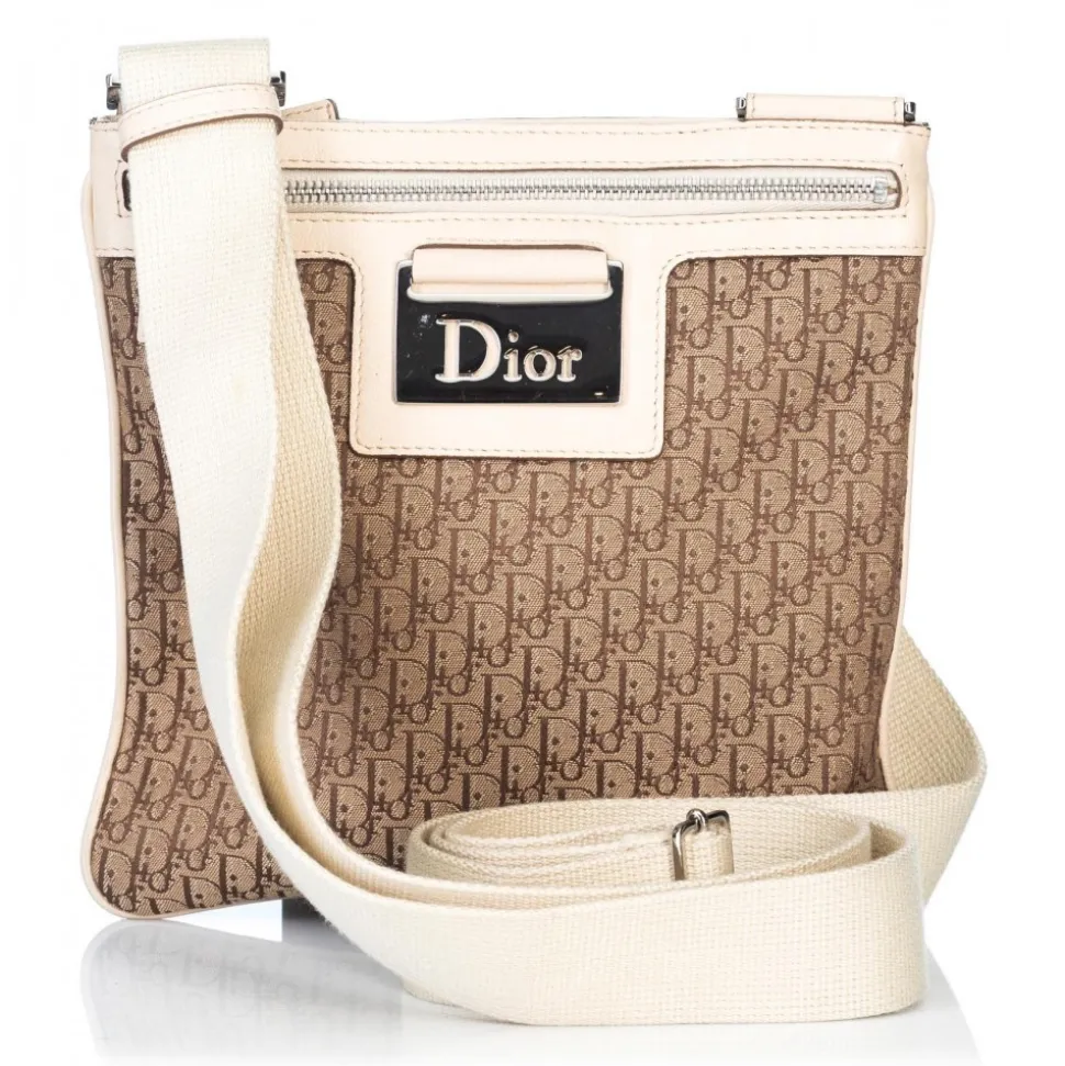 Dior Vintage - Oblique Jacquard Crossbody Bag - Brown Beige - Leather and Canvas Handbag - Luxury High Quality - Avvenice