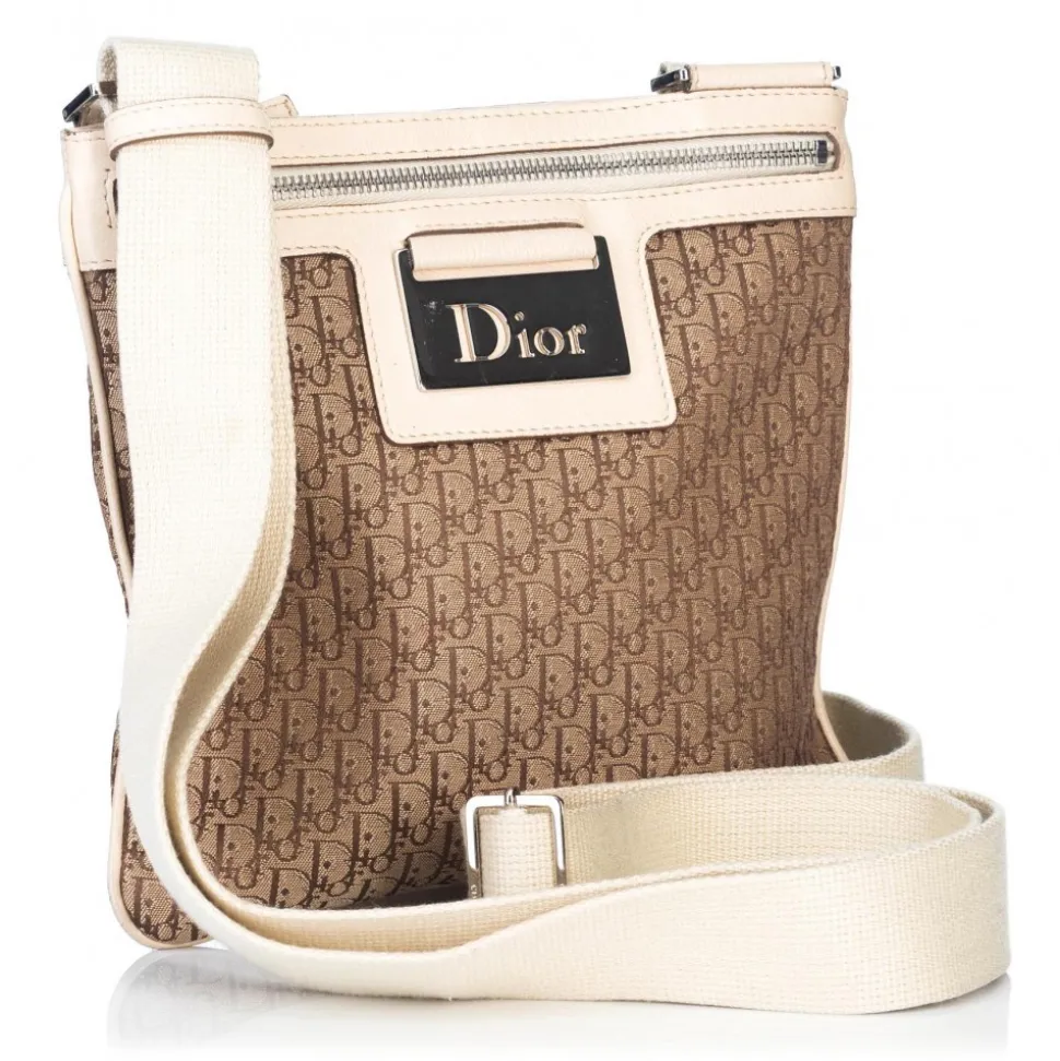 Dior Vintage - Oblique Jacquard Crossbody Bag - Brown Beige - Leather and Canvas Handbag - Luxury High Quality - Avvenice
