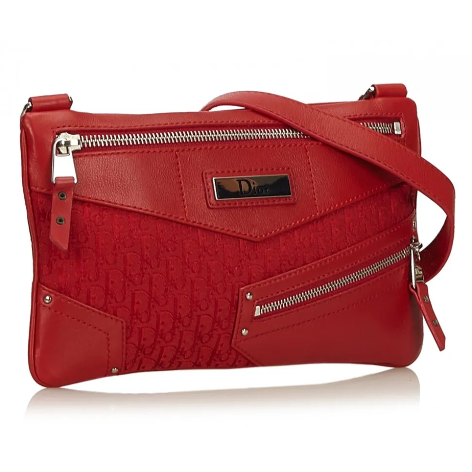 Dior Vintage - Oblique Jacquard Shoulder Bag - Red - Leather and Canvas Handbag - Luxury High Quality - Avvenice