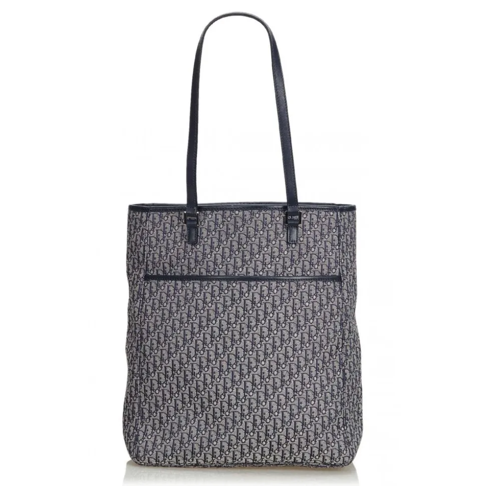 Dior Vintage - Oblique Jacquard Tote Bag - Blue Navy - Leather and Canvas Handbag - Luxury High Quality - Avvenice