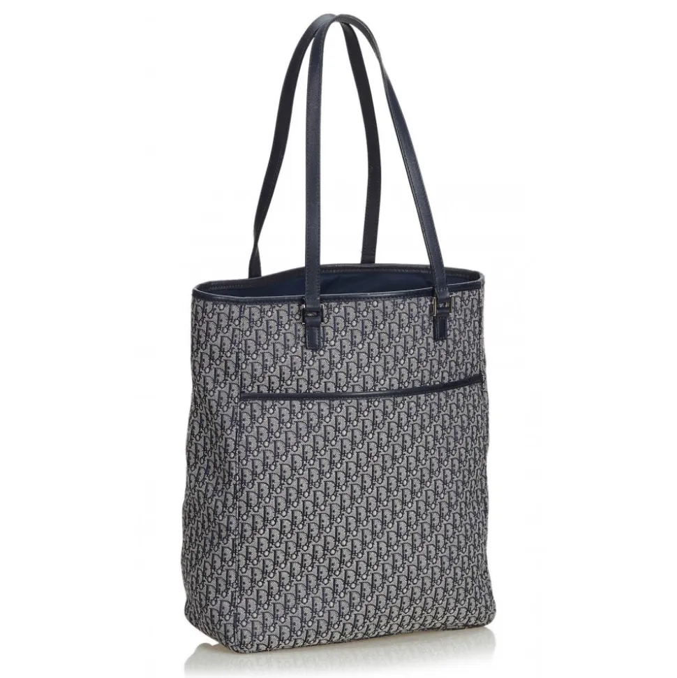 Dior Vintage - Oblique Jacquard Tote Bag - Blue Navy - Leather and Canvas Handbag - Luxury High Quality - Avvenice
