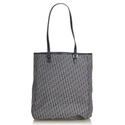 Dior Vintage - Oblique Jacquard Tote Bag - Blue Navy - Leather and Canvas Handbag - Luxury High Quality - Avvenice