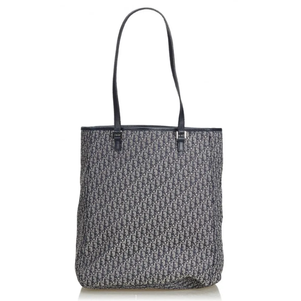 Dior Vintage - Oblique Jacquard Tote Bag - Blue Navy - Leather and Canvas Handbag - Luxury High Quality - Avvenice