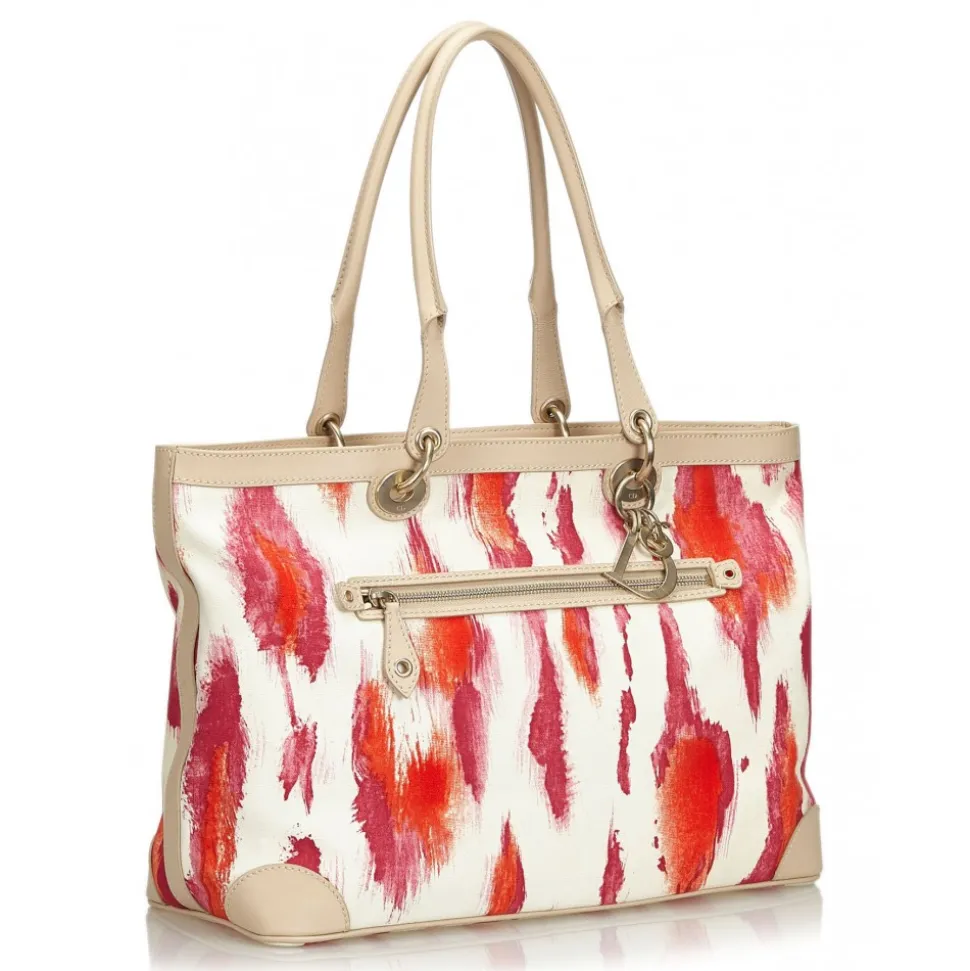 Dior Vintage - Printed Canvas Shoulder Bag - Pink White Ivory - Leather and Canvas Handbag - Luxury High Quality - Avvenice