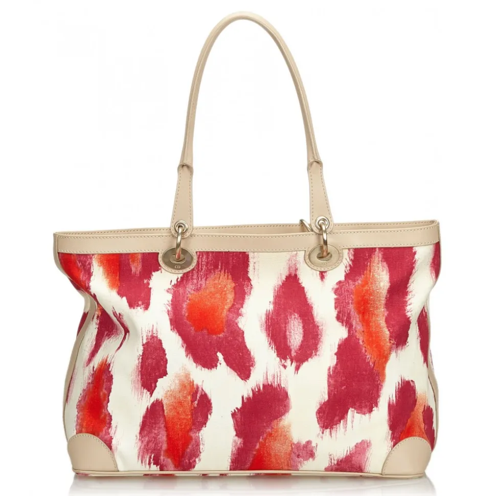 Dior Vintage - Printed Canvas Shoulder Bag - Pink White Ivory - Leather and Canvas Handbag - Luxury High Quality - Avvenice