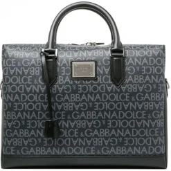 Dolce & Gabbana - Black and Grey Calf Leather Logo Print Brief Case - Dolce & Gabbana Exclusive Luxury Collection - Avvenice