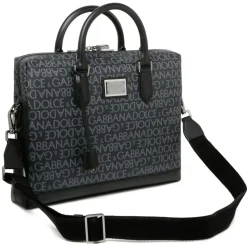 Dolce & Gabbana - Black and Grey Calf Leather Logo Print Brief Case - Dolce & Gabbana Exclusive Luxury Collection - Avvenice