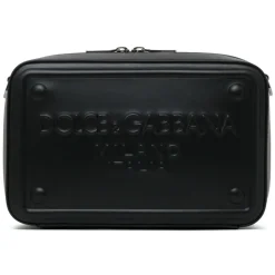 Dolce & Gabbana - Black Calf Leather Logo Embossed Crossbody Bag - Dolce & Gabbana Exclusive Luxury Collection - Avvenice