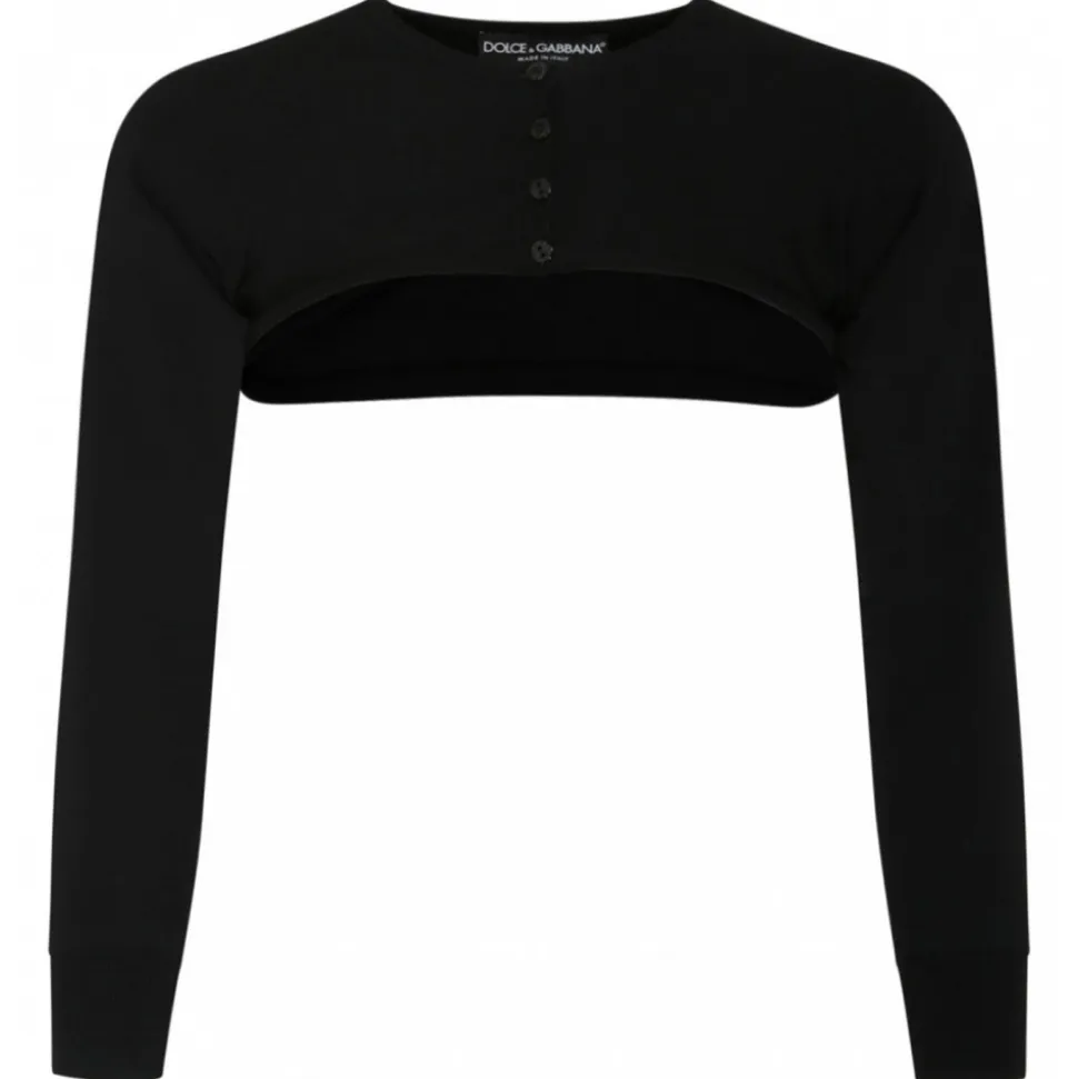 Dolce & Gabbana - Black Stretch Design Cropped Cardigan - Dolce & Gabbana Exclusive Luxury Collection - Avvenice