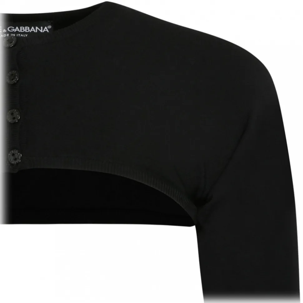 Dolce & Gabbana - Black Stretch Design Cropped Cardigan - Dolce & Gabbana Exclusive Luxury Collection - Avvenice