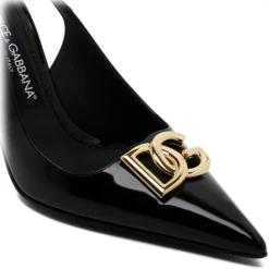 Dolce & Gabbana - Black Calf Leather Logo Plaque Slingback Pumps - Dolce & Gabbana Exclusive Luxury Collection - Avvenice