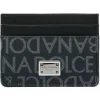 Dolce & Gabbana - Black and Grey Calf Leather Logo Jacquard Card Holder - Dolce & Gabbana Exclusive Luxury Collection - Avvenice