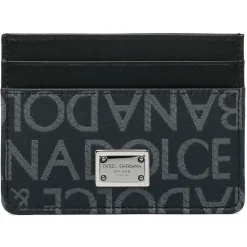 Dolce & Gabbana - Black and Grey Calf Leather Logo Jacquard Card Holder - Dolce & Gabbana Exclusive Luxury Collection - Avvenice