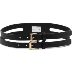 Dolce & Gabbana - Black Calf Leather Logo Plaque Double Strap Belt - Dolce & Gabbana Exclusive Luxury Collection - Avvenice