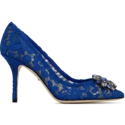 Dolce & Gabbana - Blue Leather Bellucci Taormina Lace Pumps - Dolce & Gabbana Exclusive Luxury Collection - Avvenice