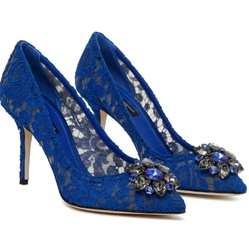 Dolce & Gabbana - Blue Leather Bellucci Taormina Lace Pumps - Dolce & Gabbana Exclusive Luxury Collection - Avvenice