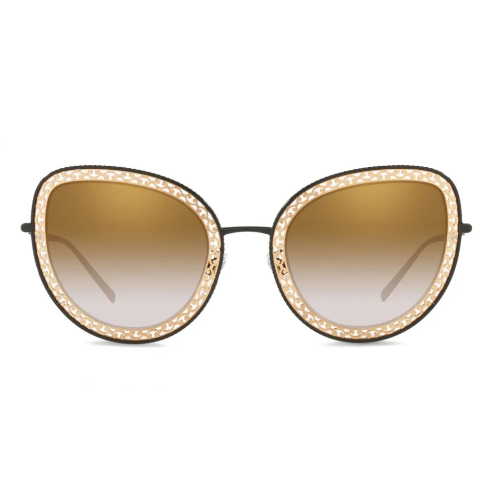 Dolce & Gabbana - Cat Eye Devotion Sunglasses with Lace - Gold Black - Dolce & Gabbana Eyewear - Avvenice