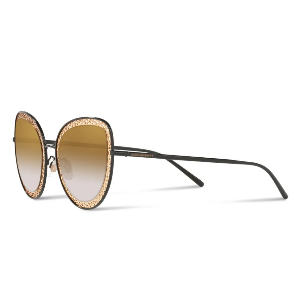 Dolce & Gabbana - Cat Eye Devotion Sunglasses with Lace - Gold Black - Dolce & Gabbana Eyewear - Avvenice