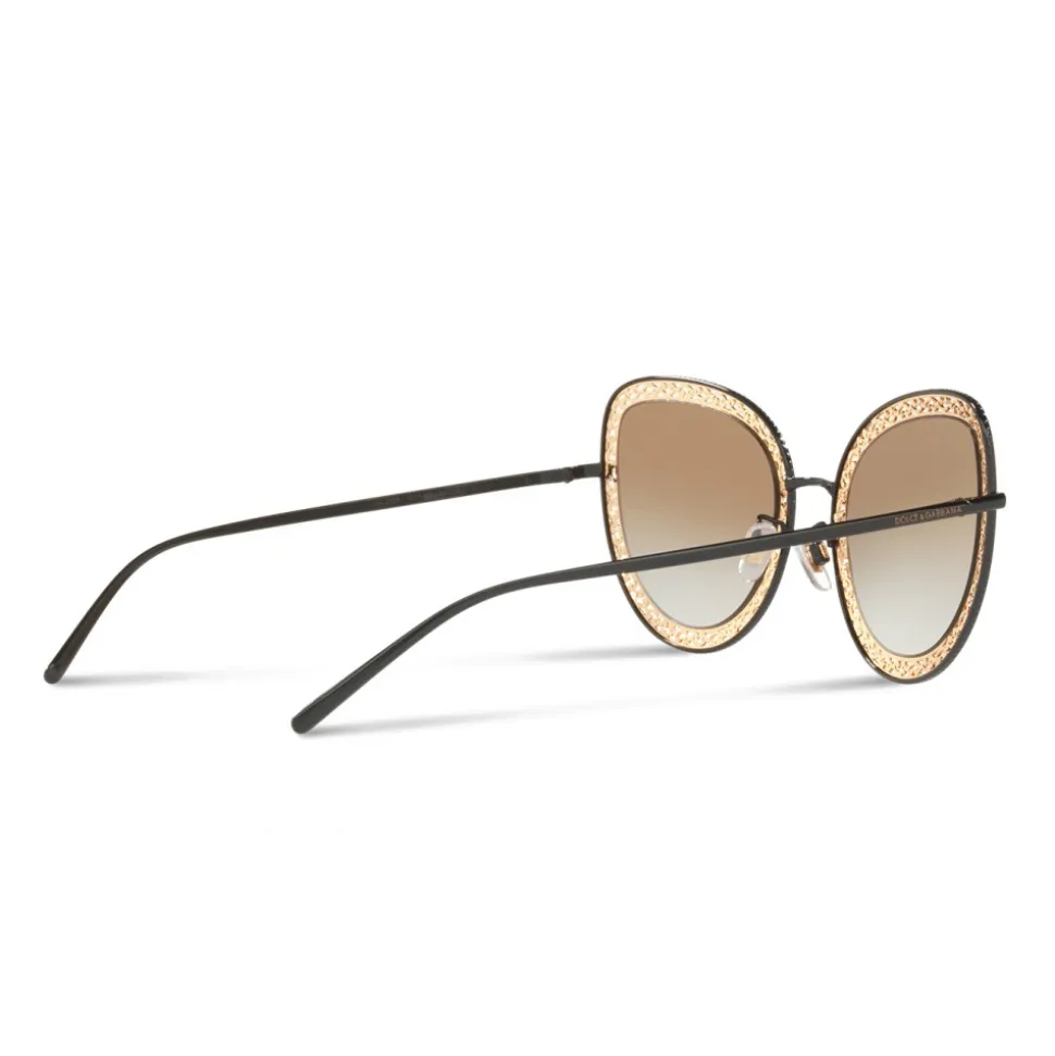 Dolce & Gabbana - Cat Eye Devotion Sunglasses with Lace - Gold Black - Dolce & Gabbana Eyewear - Avvenice