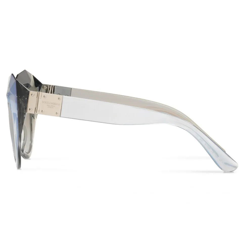 Dolce & Gabbana - Cat Eye Sunglasses Stones & Logo Plaque - Silver Mirror High - Dolce & Gabbana Eyewear - Avvenice