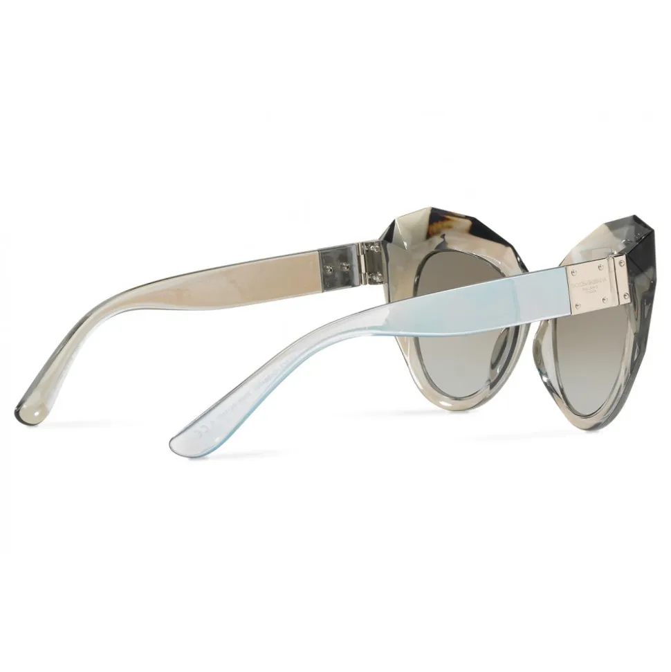 Dolce & Gabbana - Cat Eye Sunglasses Stones & Logo Plaque - Silver Mirror High - Dolce & Gabbana Eyewear - Avvenice