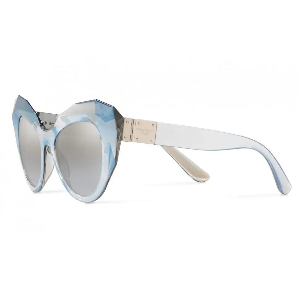 Dolce & Gabbana - Cat Eye Sunglasses Stones & Logo Plaque - Silver Mirror High - Dolce & Gabbana Eyewear - Avvenice
