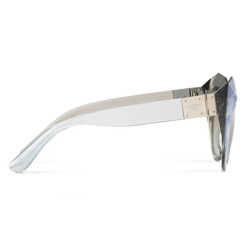 Dolce & Gabbana - Cat Eye Sunglasses Stones & Logo Plaque - Silver Mirror High - Dolce & Gabbana Eyewear - Avvenice
