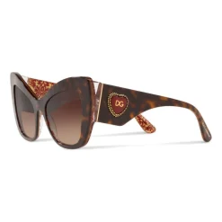 Dolce & Gabbana - Cat-Eye Acetate Sunglasses with "Sacred Heart" Decoration - Havana Bordeaux Gold - Dolce & Gabbana Eyewear - Avvenice