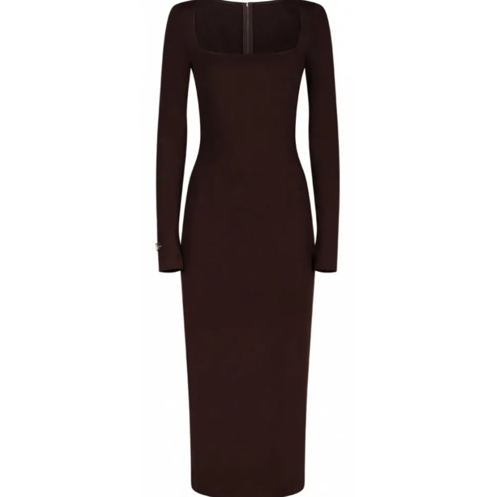 Dolce & Gabbana - Dark Brown Jersey Midi Dress - Dolce & Gabbana Exclusive Luxury Collection - Avvenice