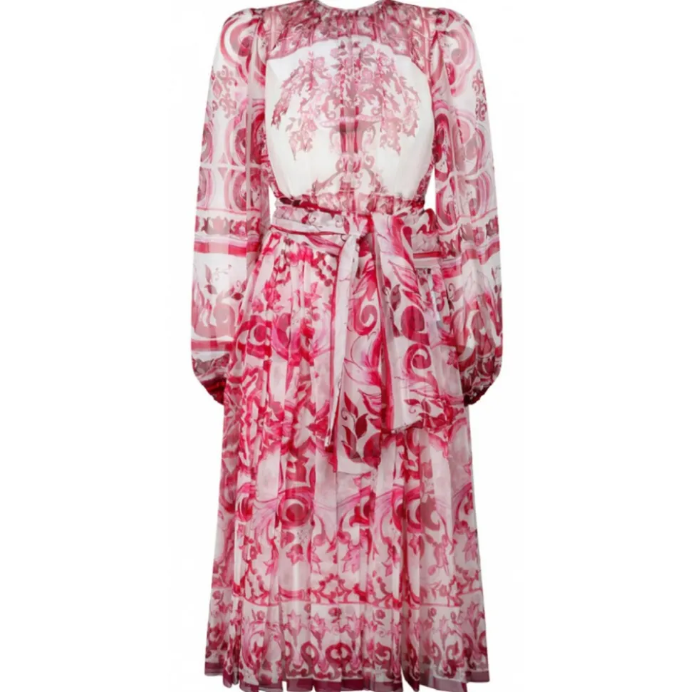 Dolce & Gabbana - Fucsia Maiolica Print Chiffon Dress - Dolce & Gabbana Exclusive Luxury Collection - Avvenice