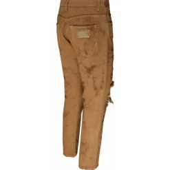 Dolce & Gabbana - Light Brown Cotton Ripped Slim Fit Jeans - Dolce & Gabbana Exclusive Luxury Collection - Avvenice
