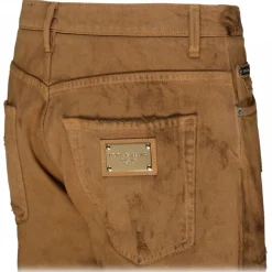 Dolce & Gabbana - Light Brown Cotton Ripped Slim Fit Jeans - Dolce & Gabbana Exclusive Luxury Collection - Avvenice