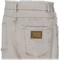Dolce & Gabbana - Light Beige Cotton Frayed Trim Jeans - Dolce & Gabbana Exclusive Luxury Collection - Avvenice