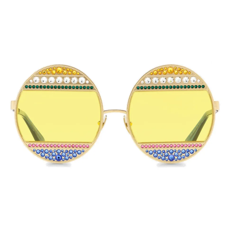 Dolce & Gabbana - Oval Metal Sunglasses with Crystals - Shiny Gold Multicolored - Dolce & Gabbana Eyewear - Avvenice